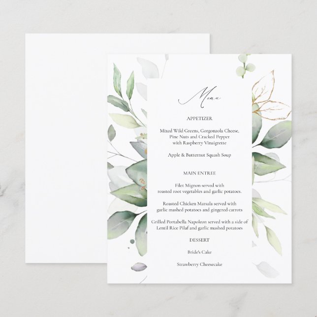 Budget Eucalyptus Glow Gold Greenery Menu 2 (Front/Back)