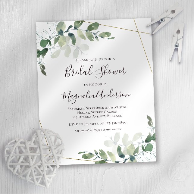 Budget Eucalyptus Gold Bridal Shower Invitation (Creator Uploaded)
