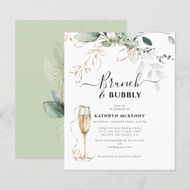 Budget Eucalyptus Gold Calligraphy Bridal Shower (Front/Back)