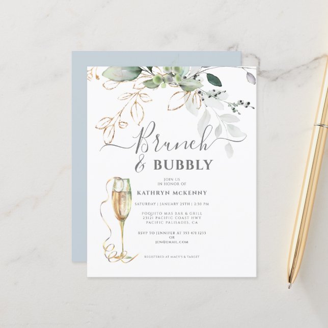 Budget Eucalyptus Gold Dusty Blue Bridal Shower  (Front/Back In Situ)