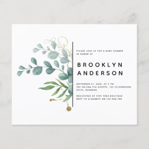 BUDGET Eucalyptus Gold Foil Baby Shower Invitation