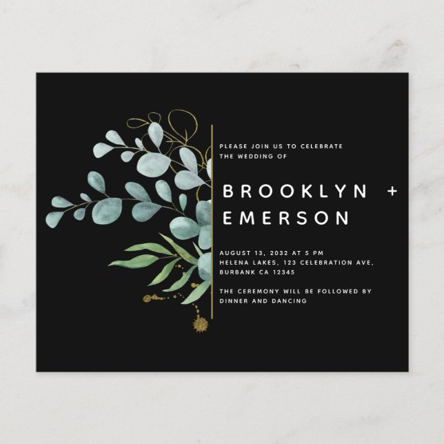 BUDGET Eucalyptus Gold Foil Modern Wedding (Front)
