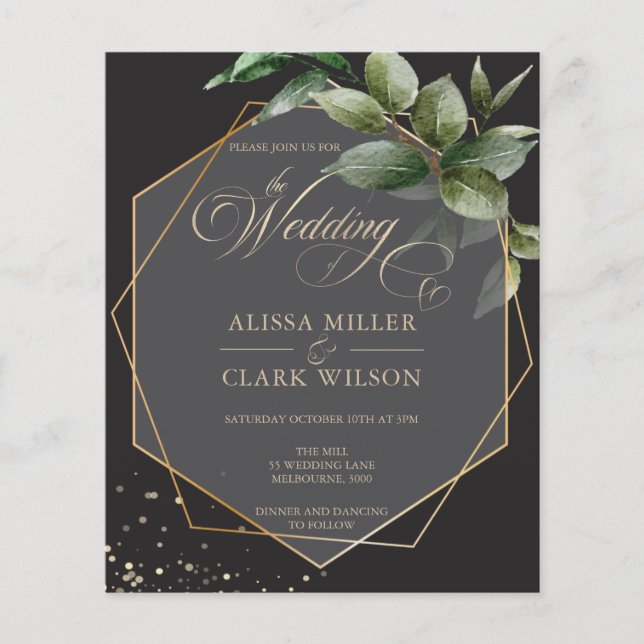 BUDGET Eucalyptus Gold Geometric Black Wedding (Front)