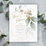 Budget Eucalyptus Gold Greenery Bridal Shower<br><div class="desc">Unique gold geometric framed in eucalyptus leaves and branches make a stunning bridal shower announcement.  Pairs well with most eucalyptus-themed wedding stationery.  Easily customized with your personal information of choice.</div>