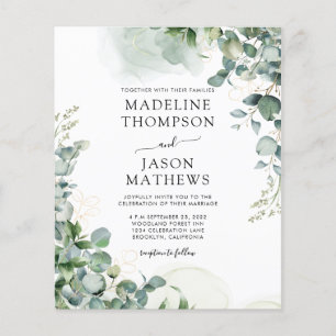 BUDGET Eucalyptus Gold Greenery Wedding Invitation
