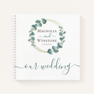 BUDGET Eucalyptus Gold Wreath Wedding Guestbook Notebook