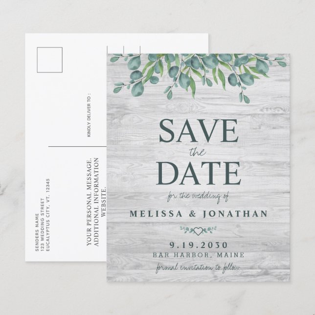 Budget Eucalyptus Green Enregistrer La Date Carte  (Devant / Derrière)