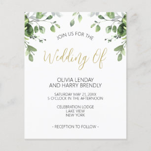 Budget Eucalyptus Green Gold Wedding Flyer