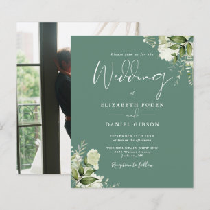 Budget Eucalyptus Green Photo Wedding Invitation