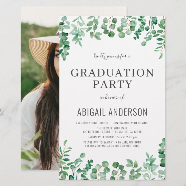 Budget Eucalyptus Greenery 2023 Grad Invitation (Front/Back)