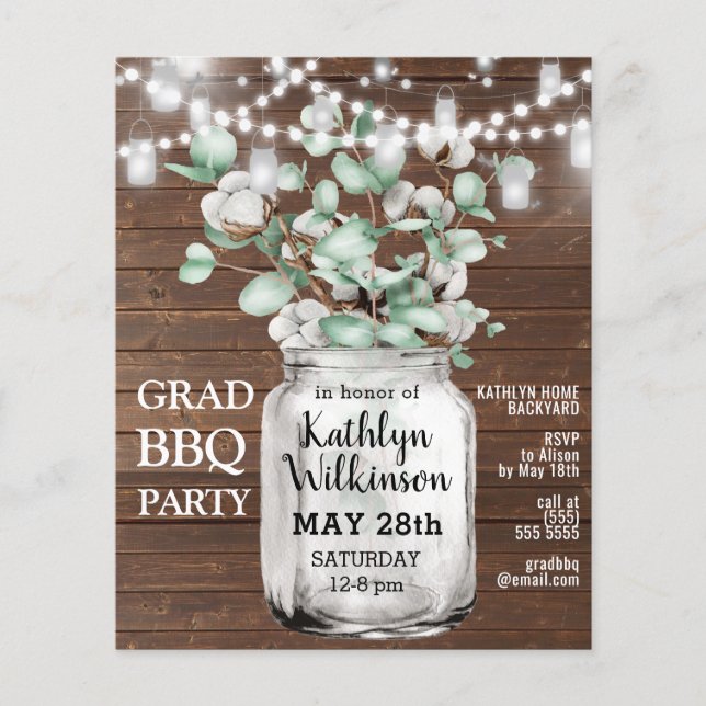 BUDGET Eucalyptus Greenery 3 Photo GRAD BBQ Invite (Front)