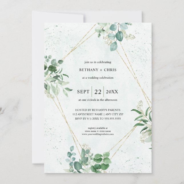 Budget Eucalyptus Greenery all in one Wedding Invitation (Front)