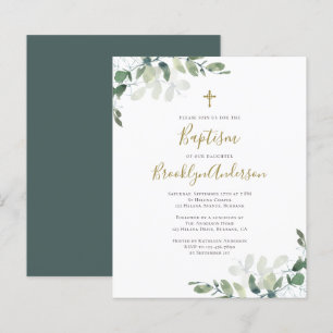 Budget Eucalyptus Greenery Baptism Invitation