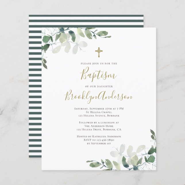 Budget Eucalyptus Greenery Baptism Invitation (Front/Back)