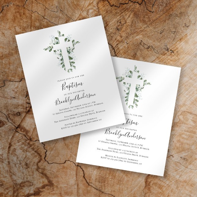 Budget Eucalyptus Greenery Baptism Invitation (Creator Uploaded)