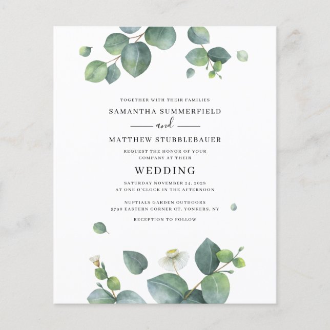 Budget Eucalyptus Greenery Botanical Wedding (Front)