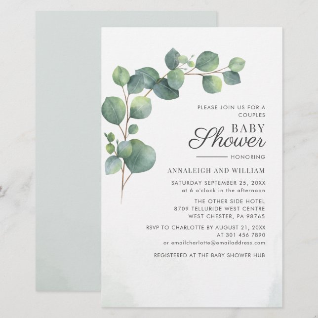 Budget Eucalyptus Greenery Couples Baby Shower Stationery (Front/Back)