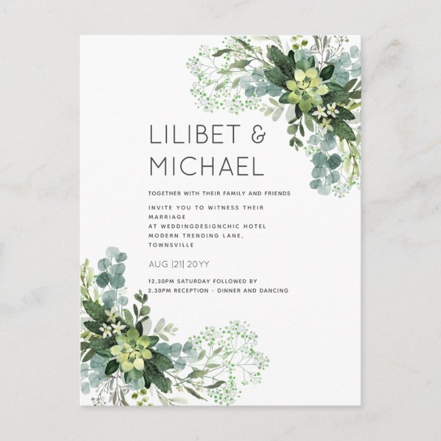 BUDGET  Eucalyptus Greenery Foliage Wedding Postcard (Front)