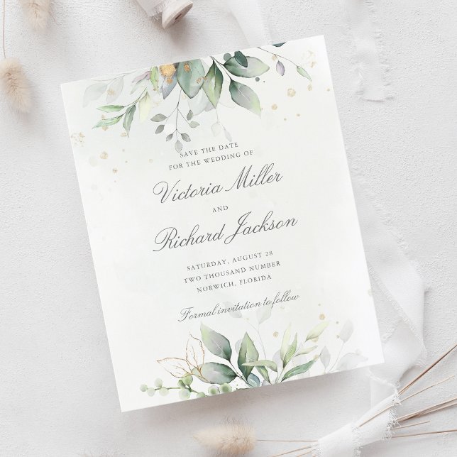 Budget Eucalyptus Greenery Gold Save The Date (Creator Uploaded)