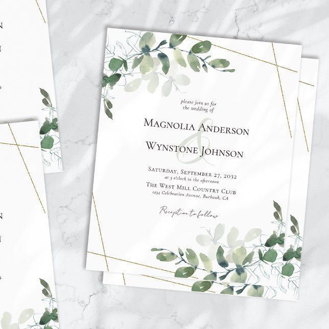 Budget Eucalyptus Greenery Gold Wedding Invitation (Creator Uploaded)