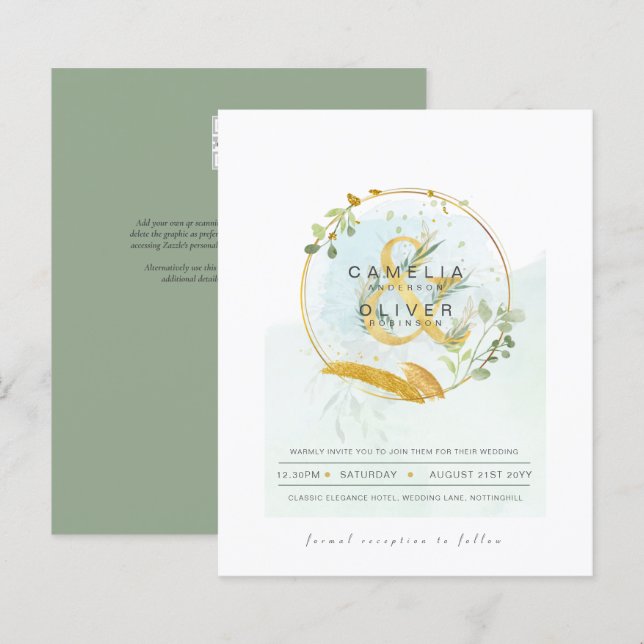 BUDGET Eucalyptus Greenery Gold Wedding QR CODE IN (Front/Back)