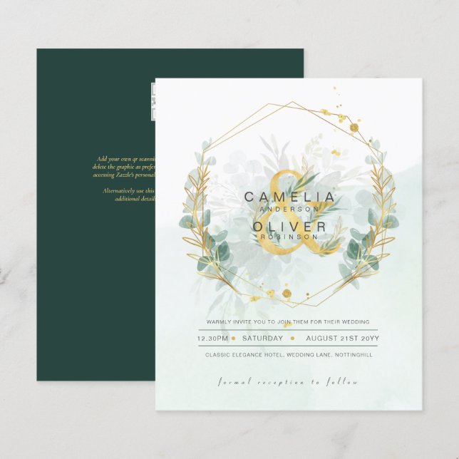 BUDGET Eucalyptus Greenery Gold Wedding QR CODE IN (Front/Back)
