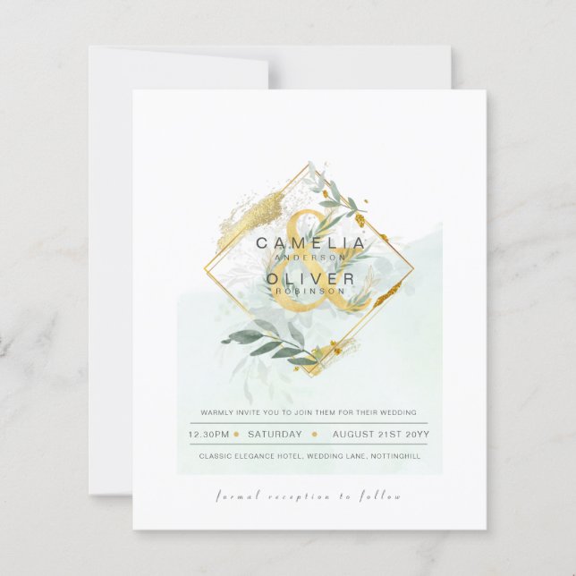 BUDGET Eucalyptus Greenery Gold Wedding QR CODE IN (Front)