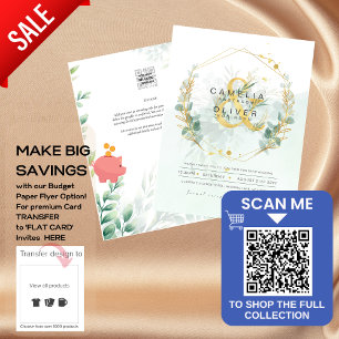 BUDGET Eucalyptus Greenery Gold Wedding QR CODE IN Flyer