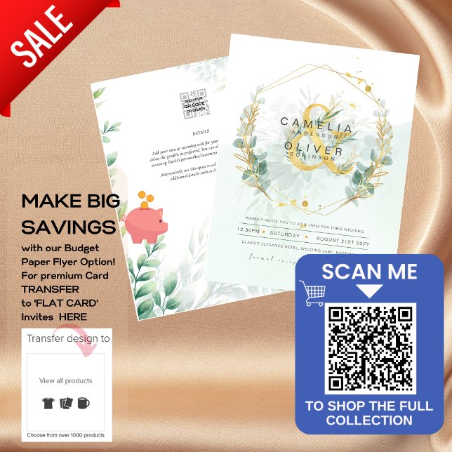 BUDGET Eucalyptus Greenery Gold Wedding QR CODE IN Flyer (Creator Uploaded)