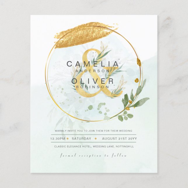 BUDGET Eucalyptus Greenery Gold Wedding QR CODE IN Flyer (Front)