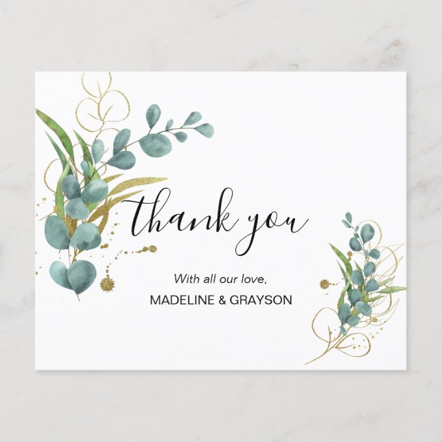 BUDGET Eucalyptus Greenery Gold Wedding Thank You (Front)