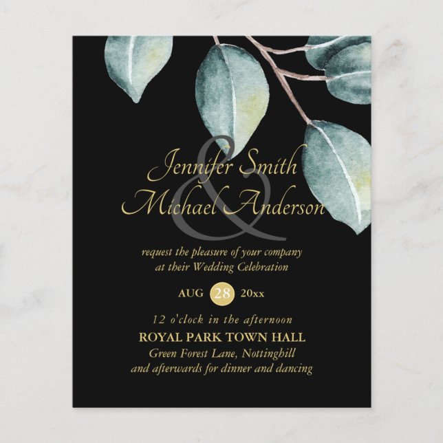 Budget Eucalyptus Greenery Leaves Wedding Invites (Front)