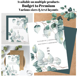Budget Eucalyptus Greenery Leaves Wedding Invites