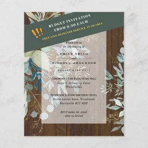 BUDGET EUCALYPTUS Greenery Leaves Wedding INVITES Flyer