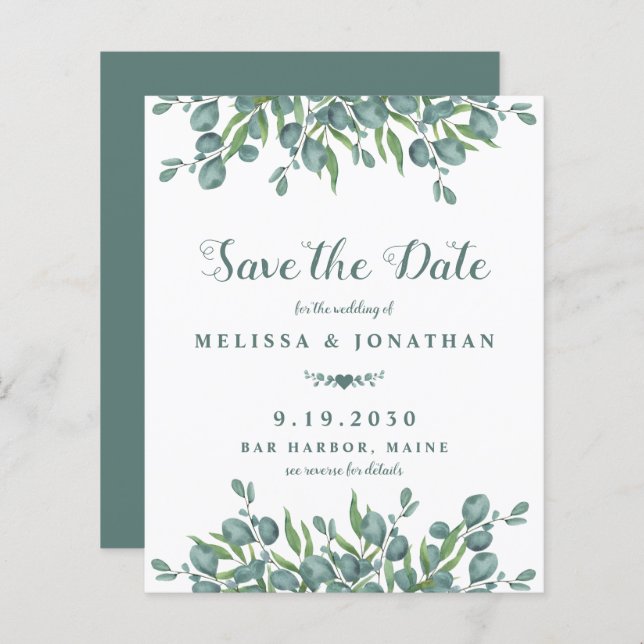 Budget Eucalyptus Greenery QR Code Save The Date (Front/Back)