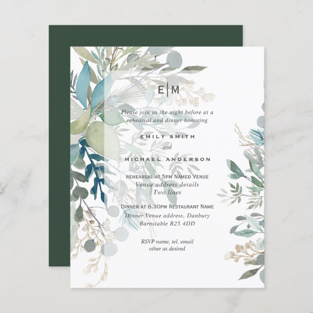 BUDGET Eucalyptus Greenery Rehearsal Dinner Invite (Front/Back)
