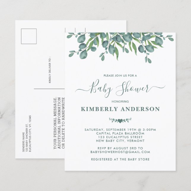 Budget Eucalyptus Greenery Sage Baby Shower Invite (Front/Back)
