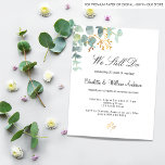 Budget eucalyptus greenery vow renewal invitation<br><div class="desc">A chic white background. Decorated with green watercolored eucalyptus leaves,  sprigs,  greenery and a faux gold sprig. Personalize and add your names and ceremony details. Black letters.  
Back: green background colour.</div>