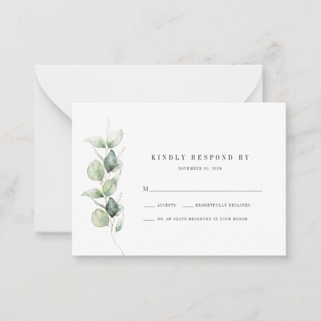 Budget Eucalyptus Greenery Wedding Carte RSVP (Devant)
