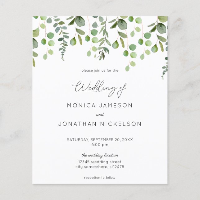 Budget Eucalyptus Greenery Wedding Flyer (Front)
