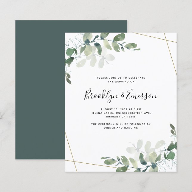 Budget Eucalyptus Greenery Wedding Invitation (Front/Back)
