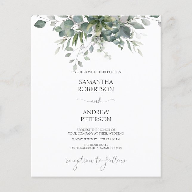 Budget  Eucalyptus Greenery Wedding Invitation (Front)