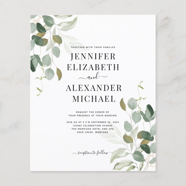 Budget Eucalyptus Greenery Wedding Invitation (Front)