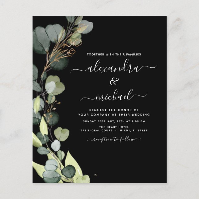 Budget Eucalyptus Greenery Wedding Invitation Flyer (Front)