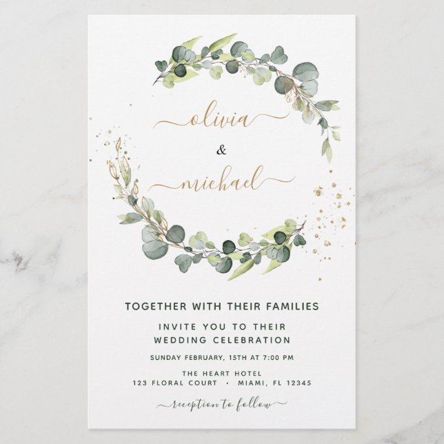 Budget Eucalyptus Greenery Wedding Invitations (Front)