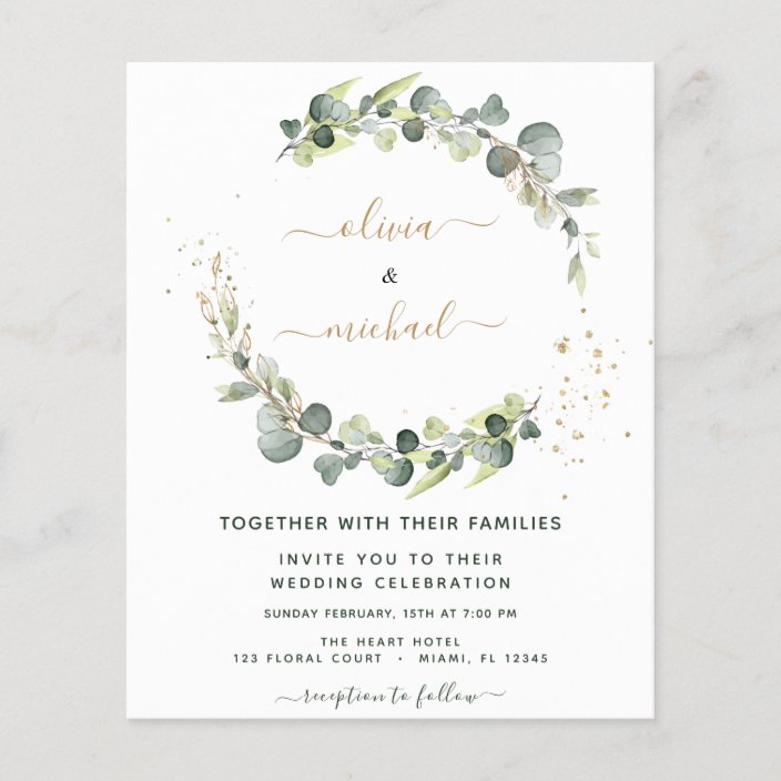 Budget Eucalyptus Greenery Wedding Invitations | Zazzle