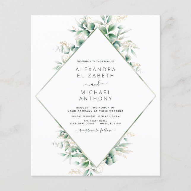Budget Eucalyptus Greenery Wedding Invitations Flyer (Front)