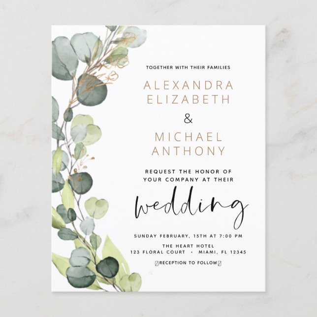 Budget Eucalyptus Greenery Wedding Invitations Flyer (Front)