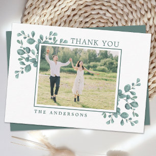 Budget Eucalyptus Greenery Wedding Photo Thank You Card