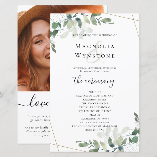 BUDGET Eucalyptus Greenery Wedding Program (Front/Back)